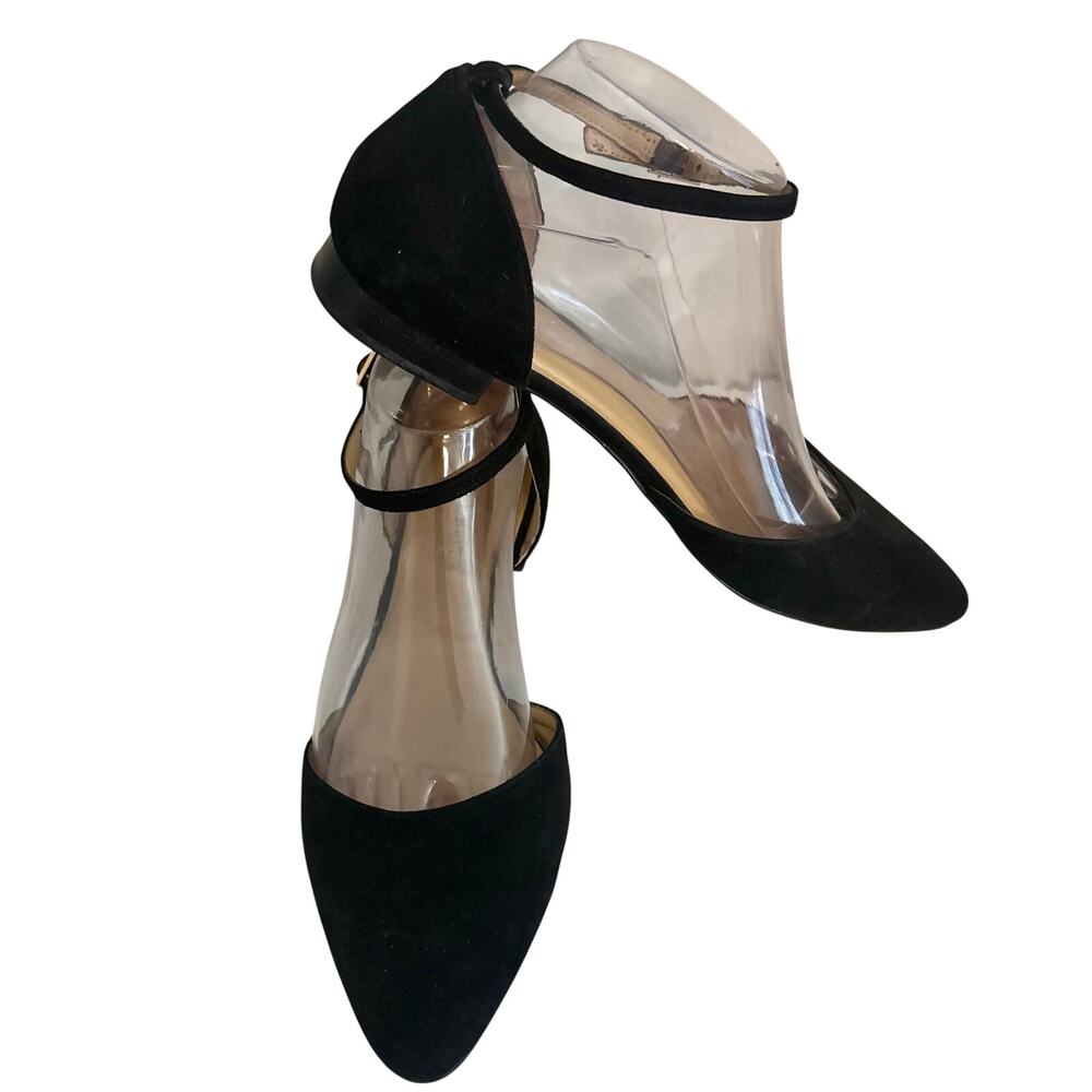 Talbots Black Suede Leather D'Orsay Flats Pointed Toe Minimalist Ballet Feminine